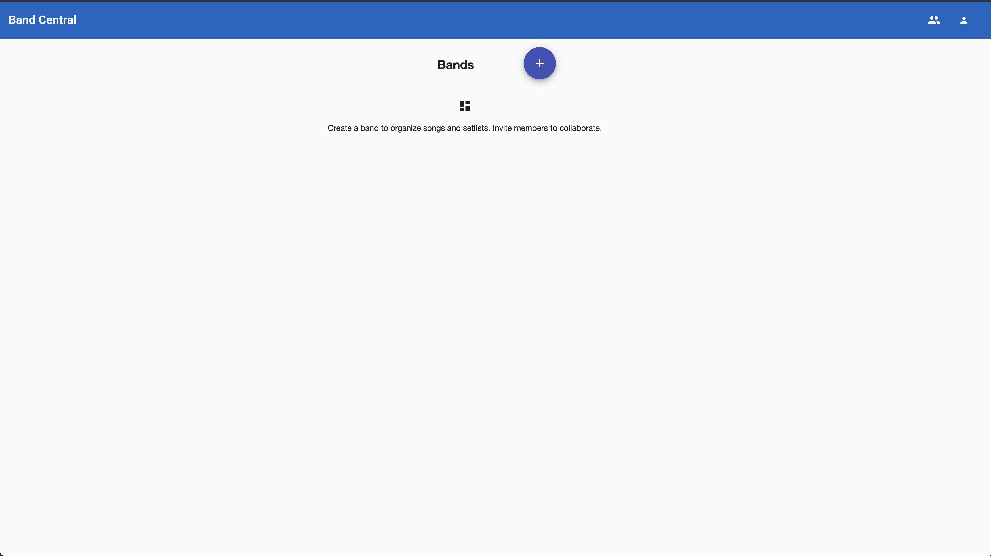 Bands page with Create Band button